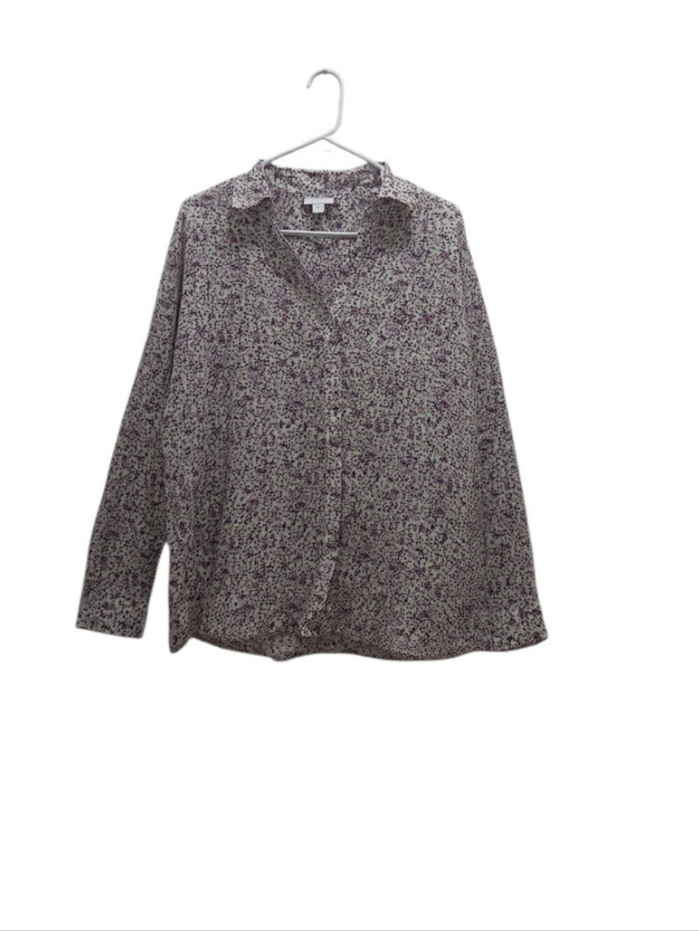 J. Jill Floral Button Front Blouse Purple Cream Lightweight Casual Office Size S